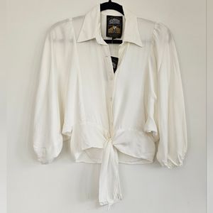 NWT Sugarhigh Lovestoned Crop Button Down Tie Blouse L Large